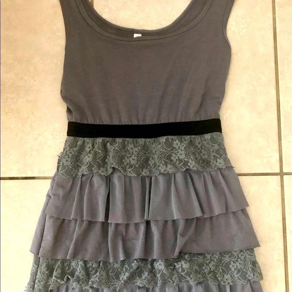 Gray Romantic Ruffled Lacey Dress